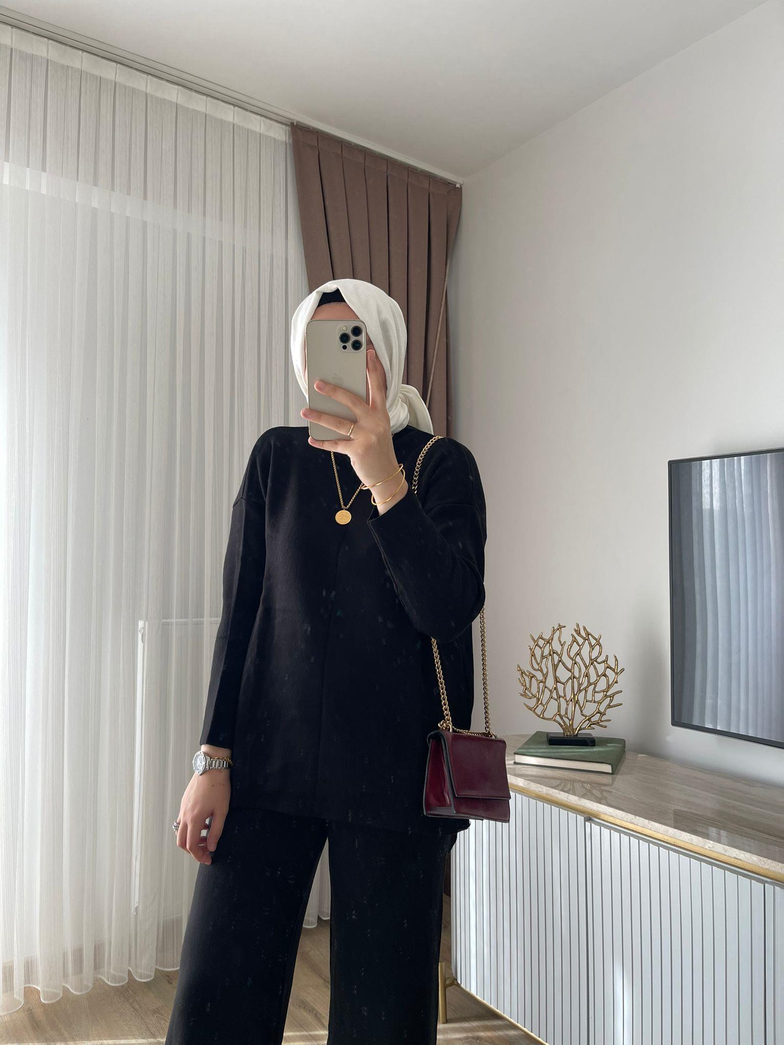 MEYSADESIGN TESETTÜR TRİKO Dik Yaka Triko Takım Siyah