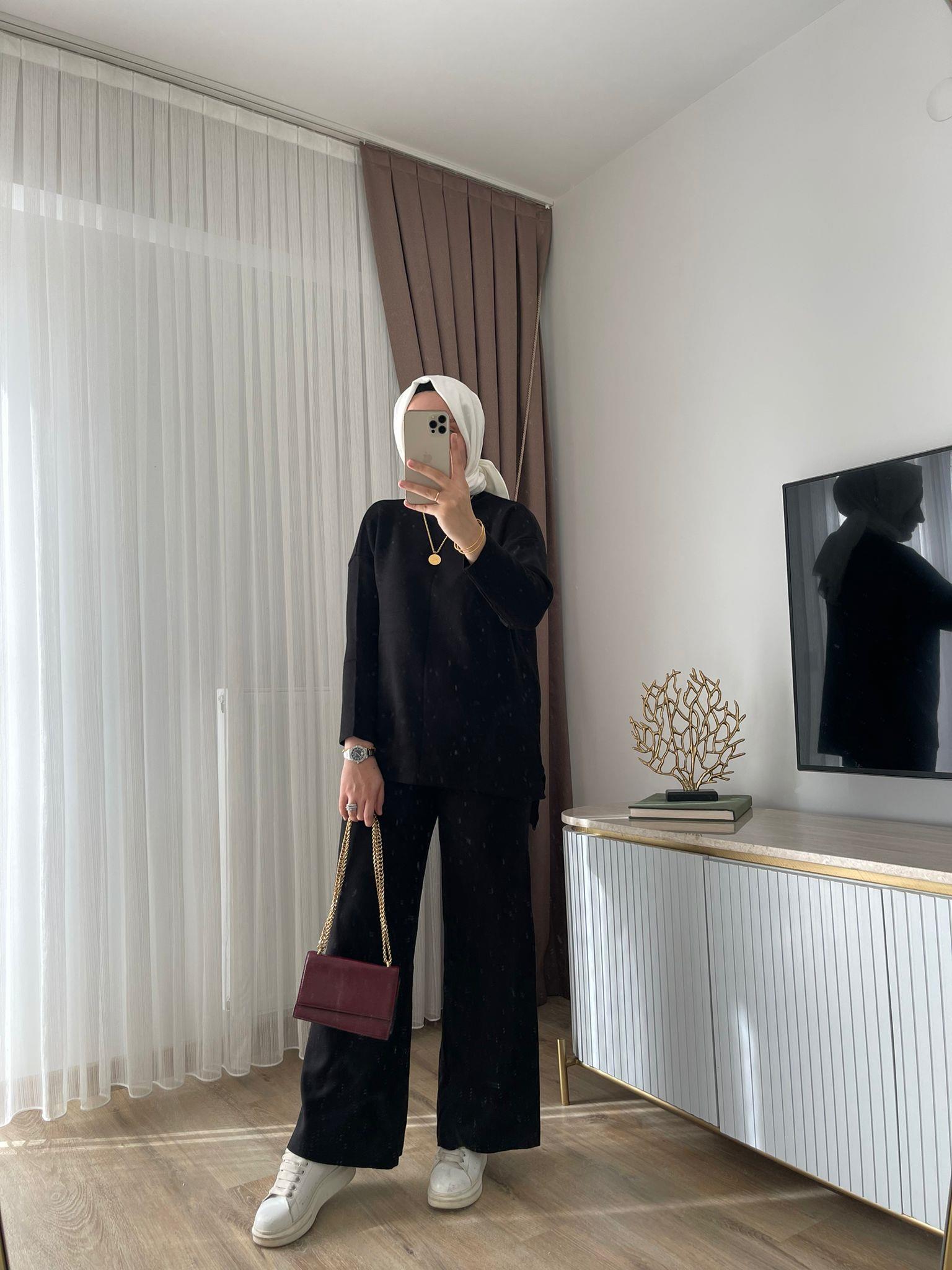 MEYSADESIGN TESETTÜR TRİKO Dik Yaka Triko Takım Siyah