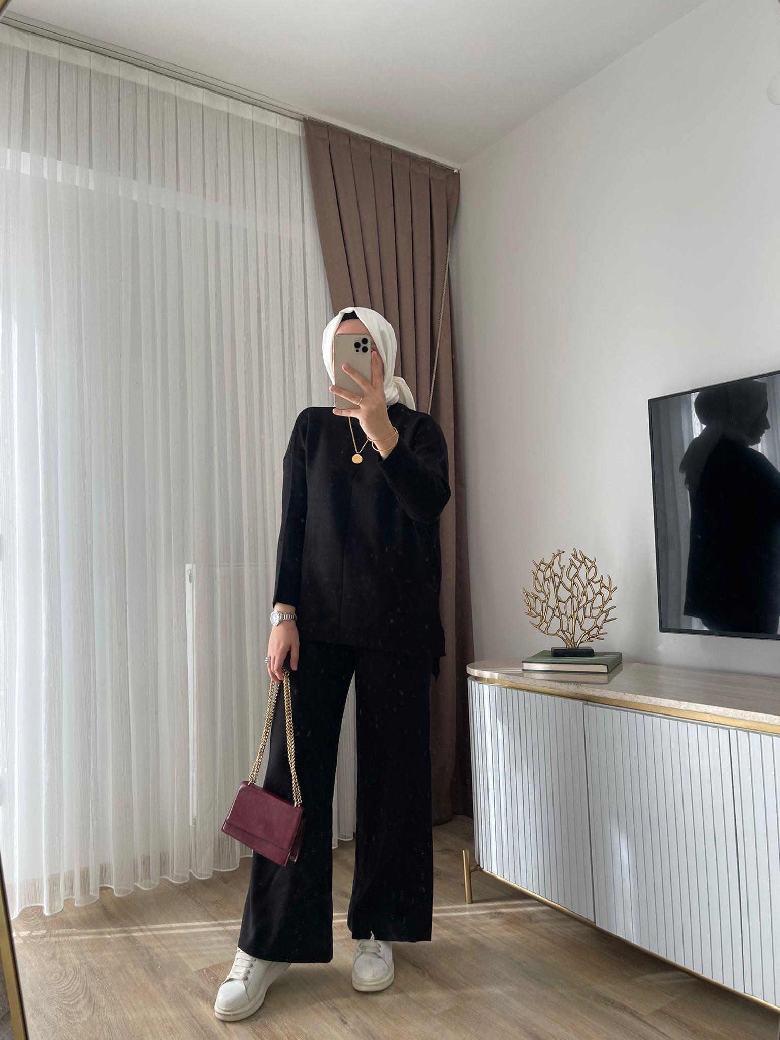 MEYSADESIGN TESETTÜR TRİKO Dik Yaka Triko Takım Siyah