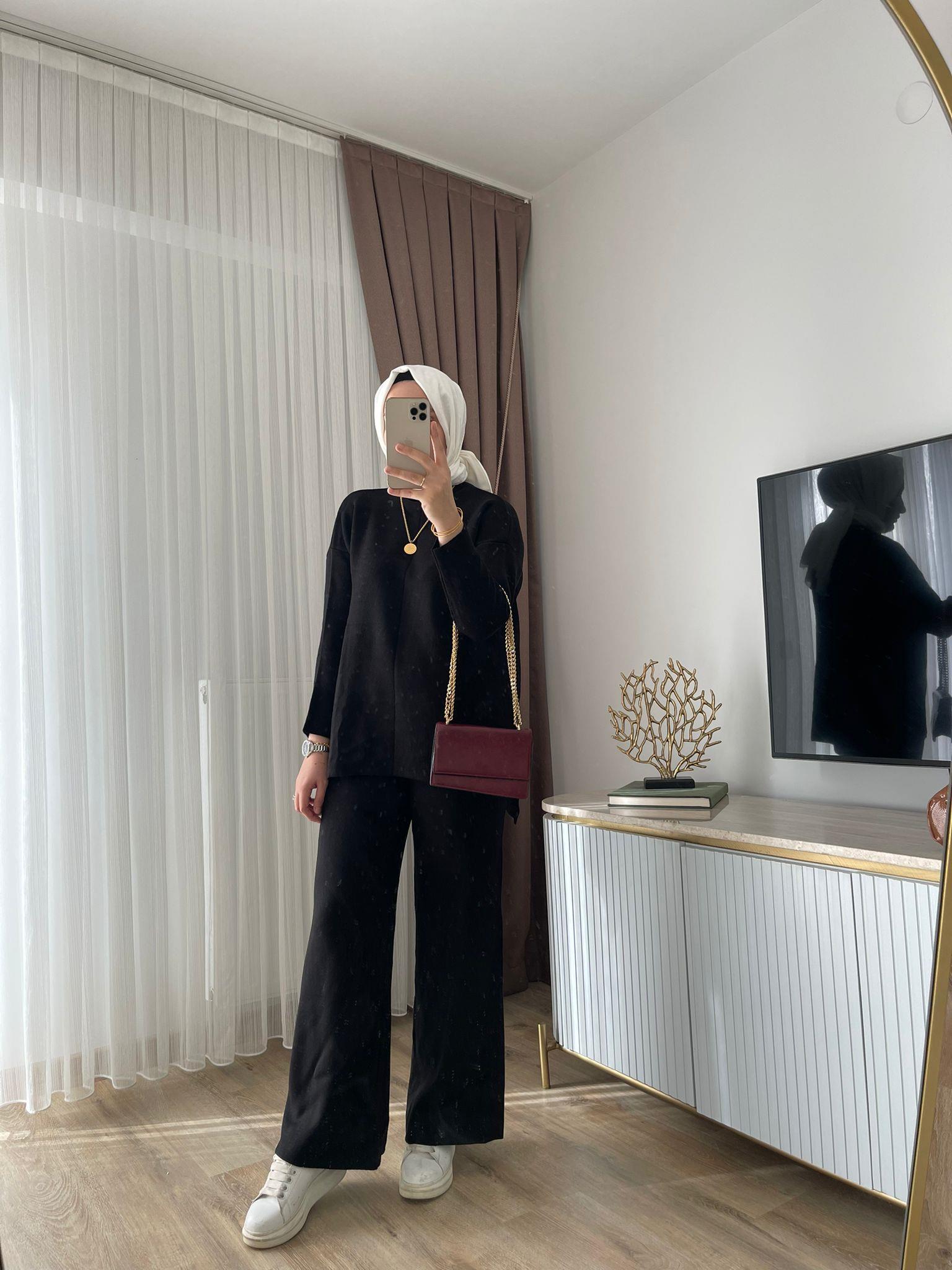 MEYSADESIGN TESETTÜR TRİKO Dik Yaka Triko Takım Siyah