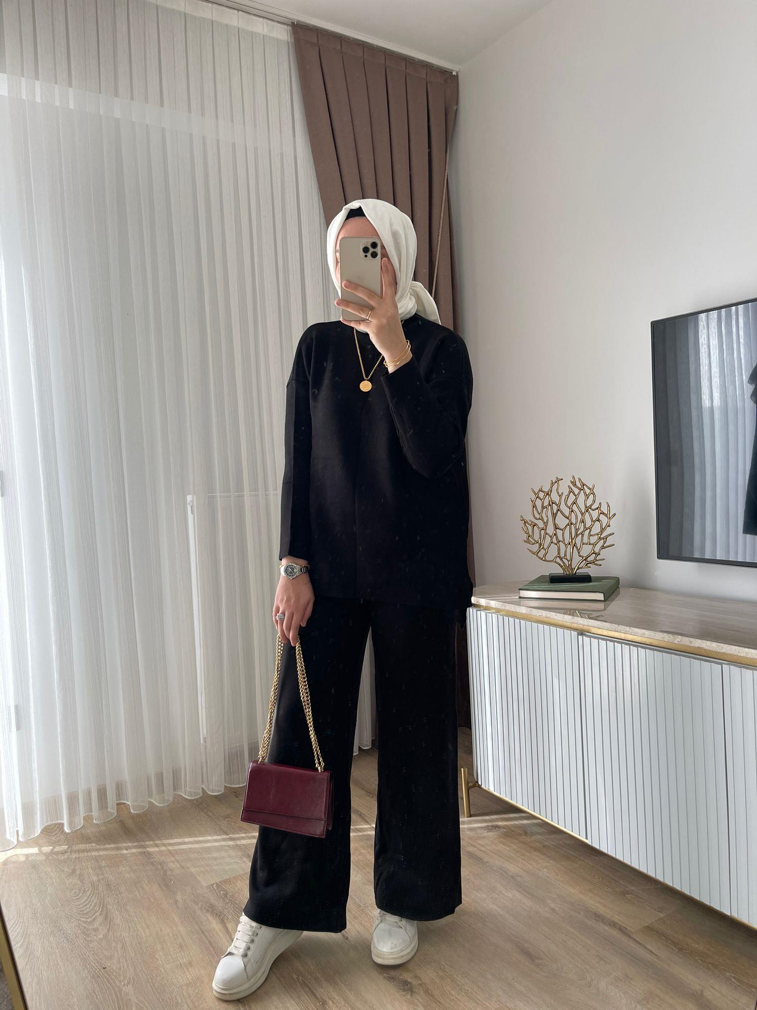 MEYSADESIGN TESETTÜR TRİKO Dik Yaka Triko Takım Siyah