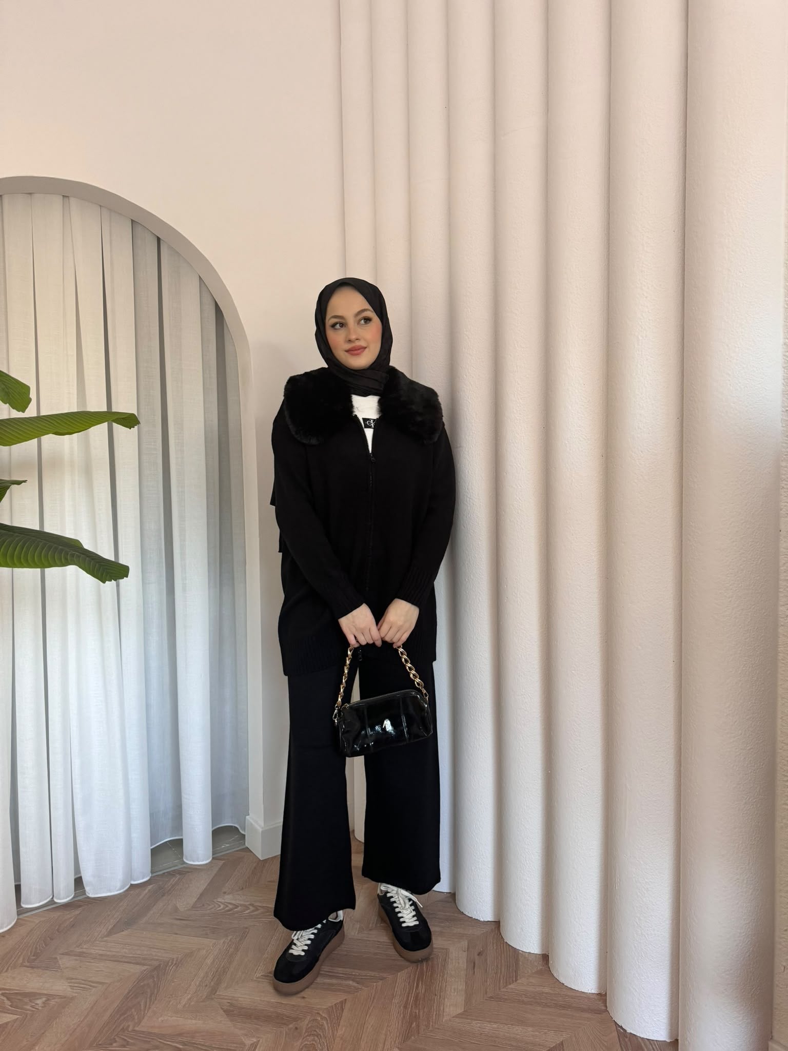 MEYSADESIGN TESETTÜR TRİKO Seyyar Kürk Yakalı Triko Takım Siyah