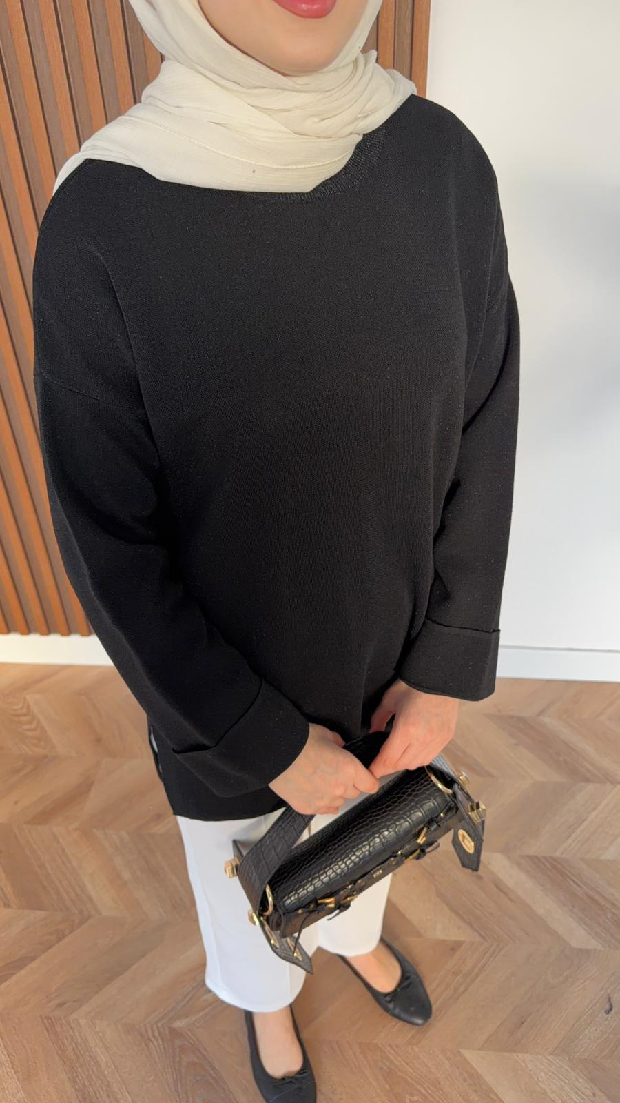 MEYSADESIGN KNITWEAR Simon Simli Triko Kazak Siyah