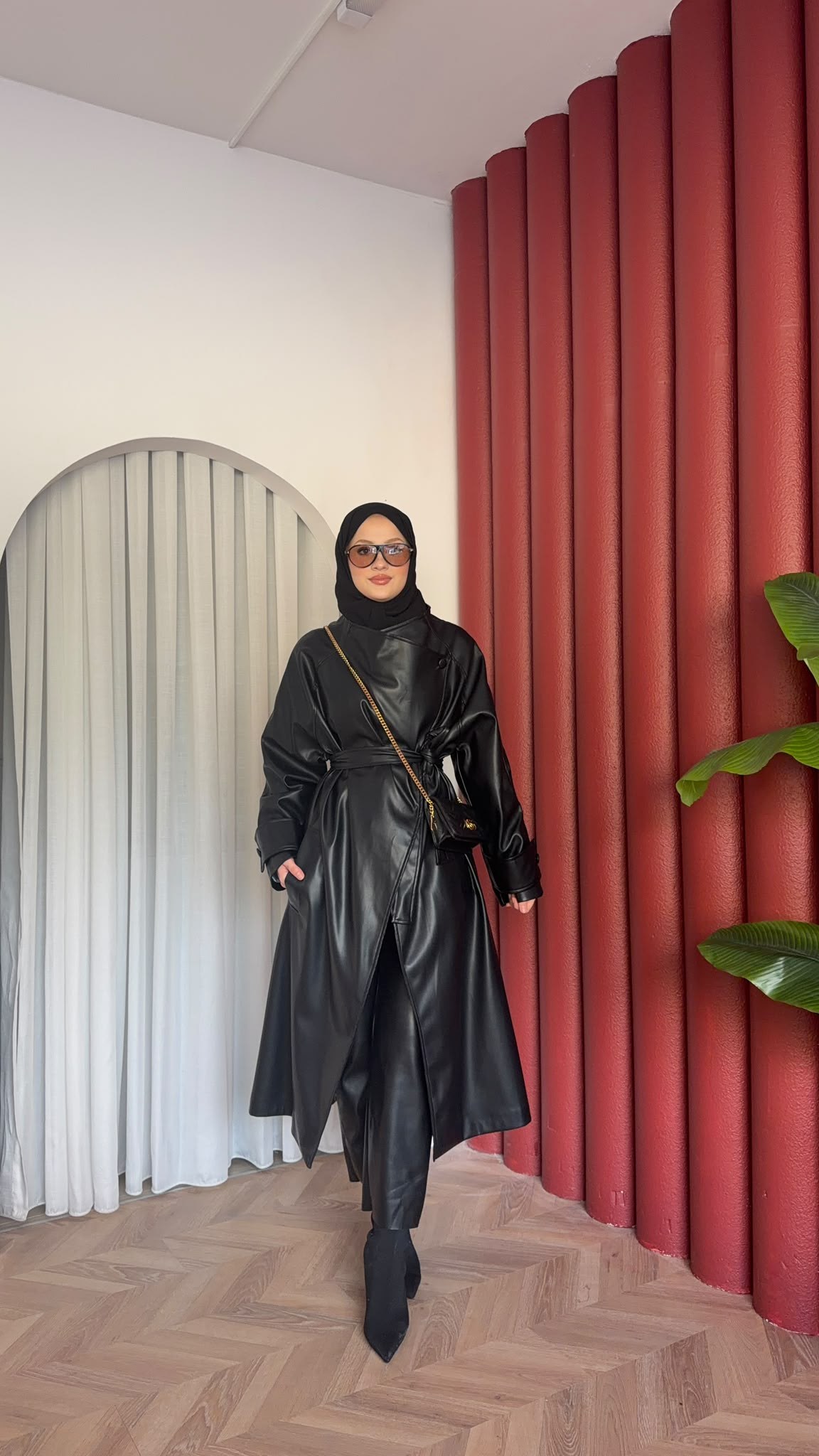 MEYSADESIGN TRENCKOT Asimetrik Deri Trençkot Siyah