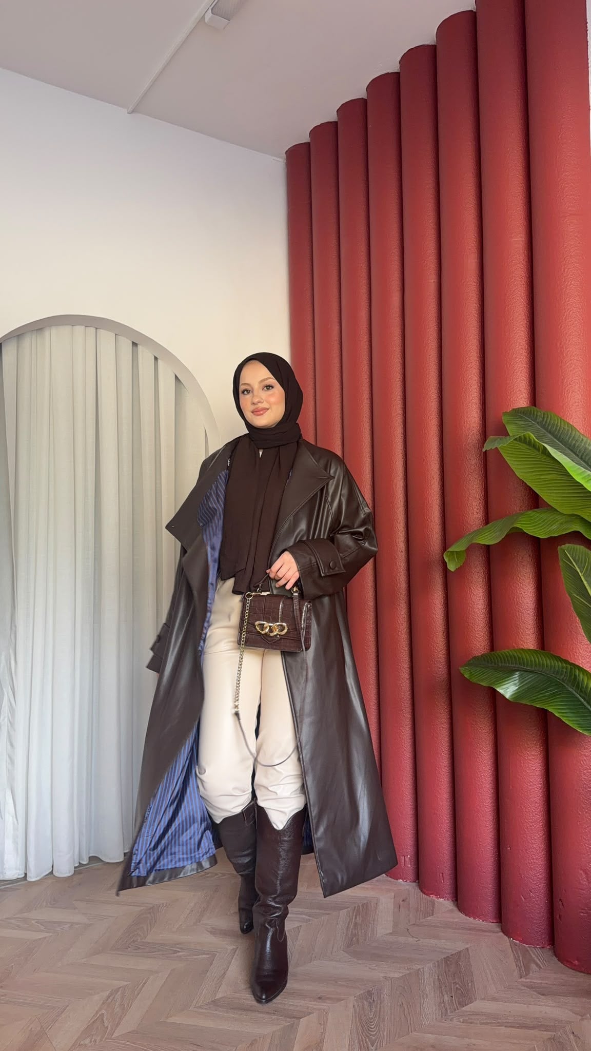 MEYSADESIGN TRENCKOT Asimetrik Deri Trençkot Acı Kahve