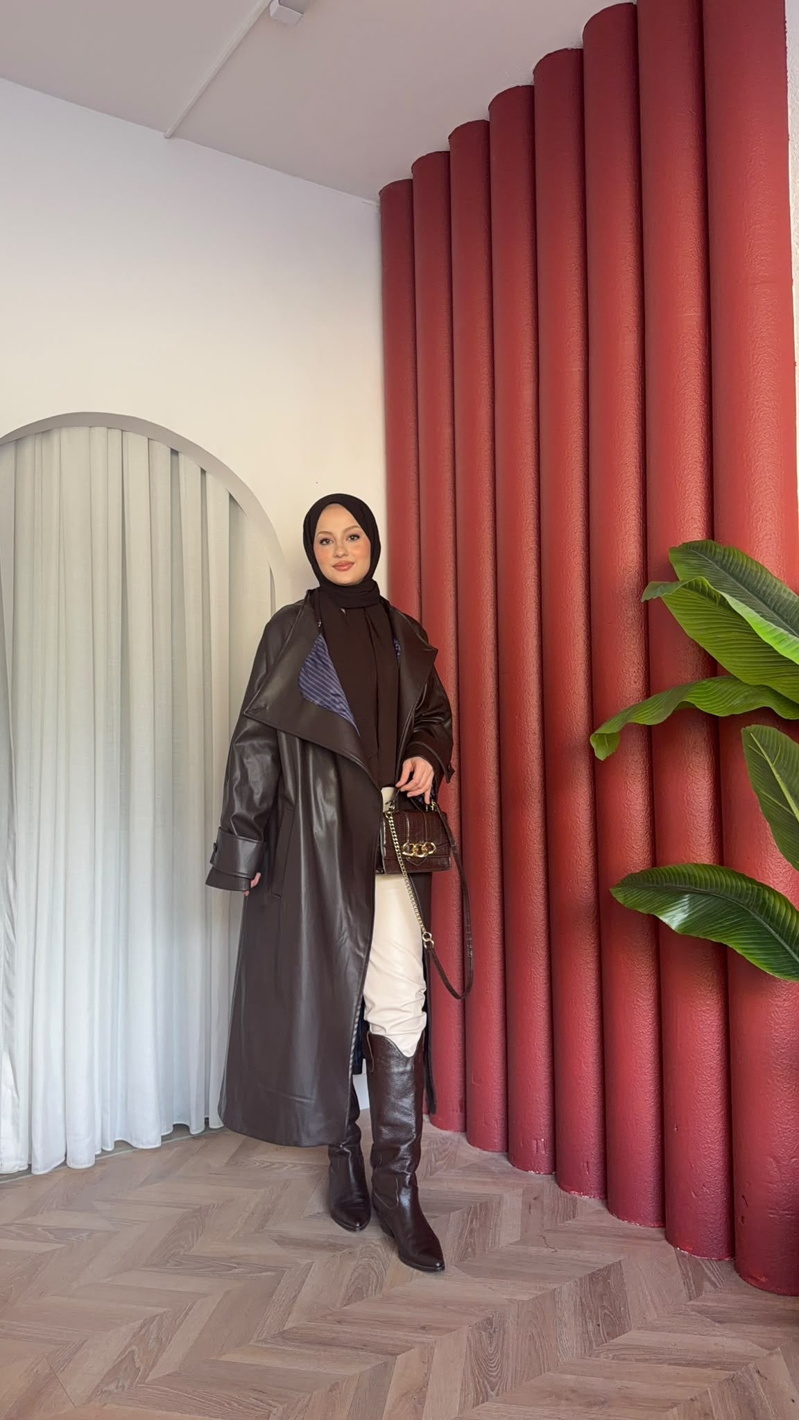 MEYSADESIGN TRENCKOT Asimetrik Deri Trençkot Acı Kahve