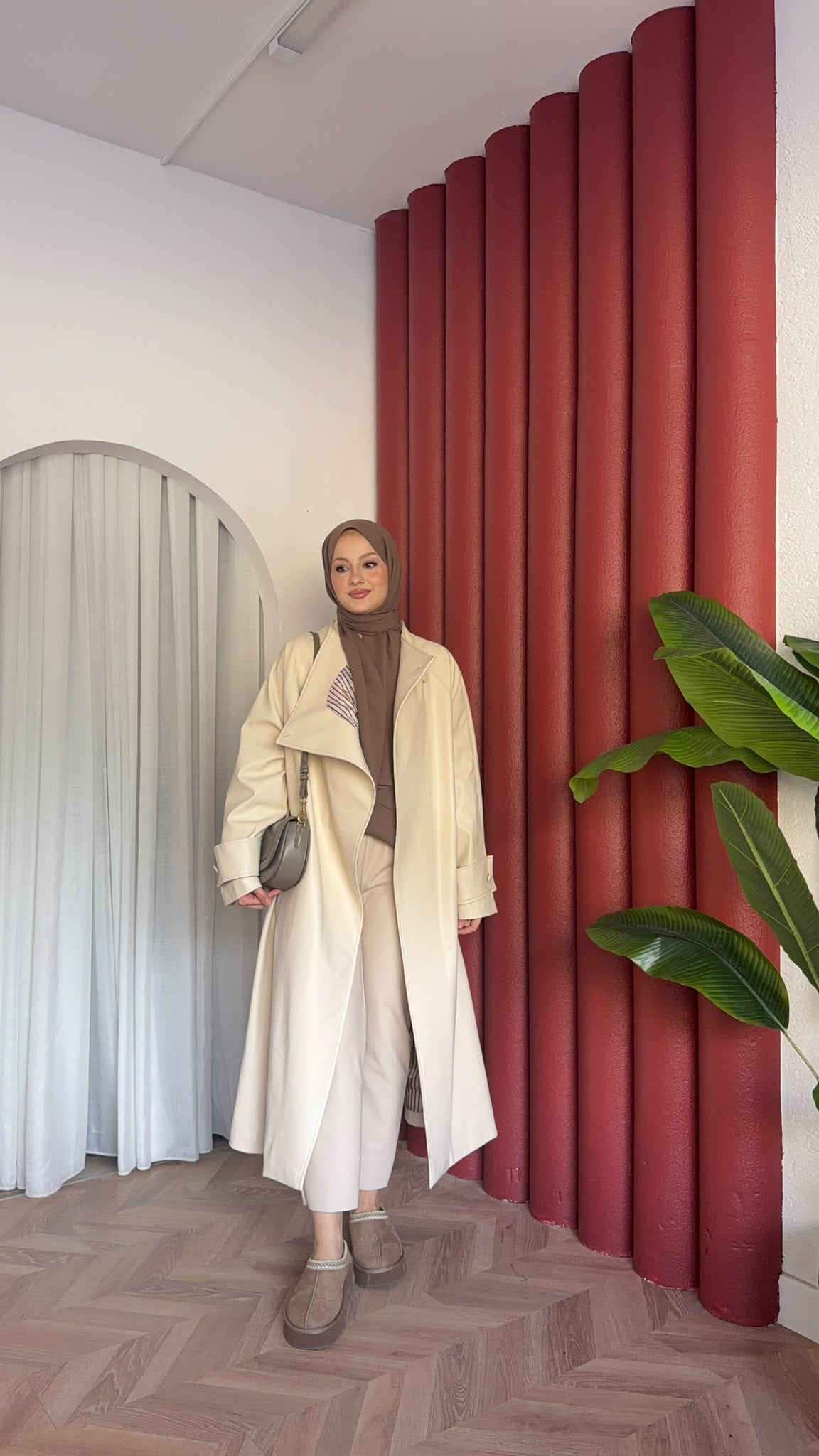 MEYSADESIGN TRENCKOT Asimetrik Deri Trençkot Bej