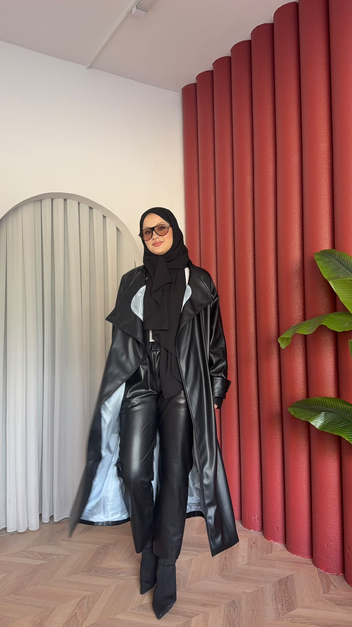MEYSADESIGN TRENCKOT Asimetrik Deri Trençkot Siyah