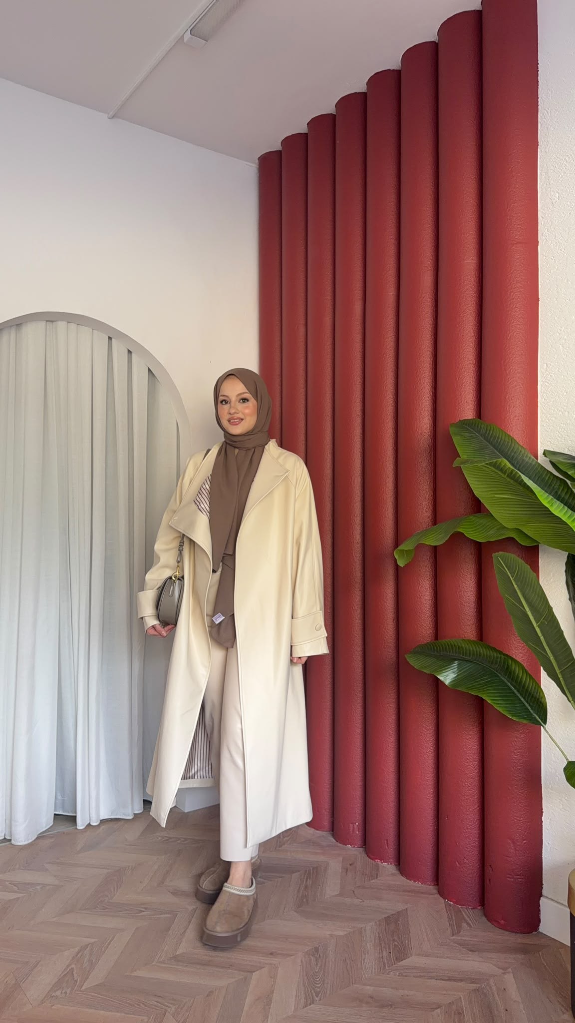 MEYSADESIGN TRENCKOT Asimetrik Deri Trençkot Bej