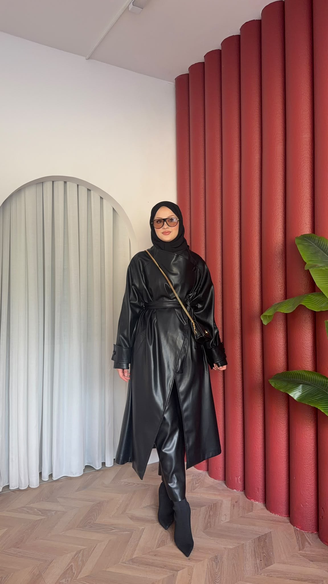 MEYSADESIGN TRENCKOT Asimetrik Deri Trençkot Siyah