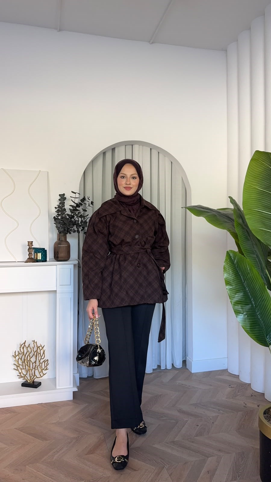 MEYSADESIGN TRENCKOT Ela Ekose Desenli Trençkot