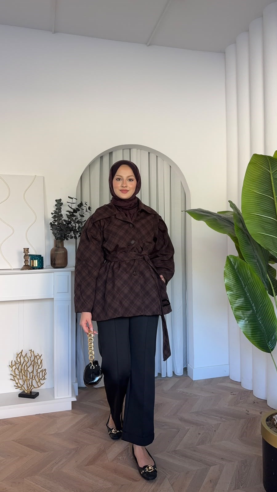 MEYSADESIGN TRENCKOT Ela Ekose Desenli Trençkot