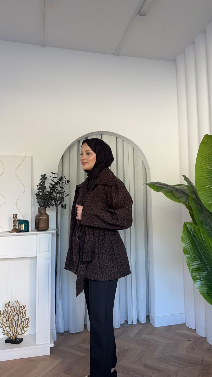 MEYSADESIGN TRENCKOT Ela Leopar Desenli Trençkot
