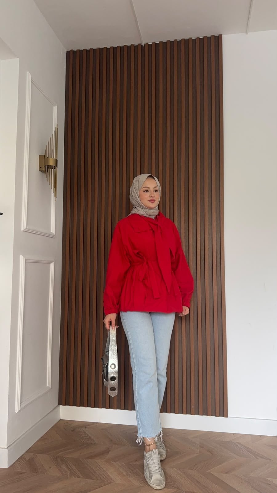 MEYSADESIGN TRENCKOT Fularlı Paraşüt Trençkot Kırmızı