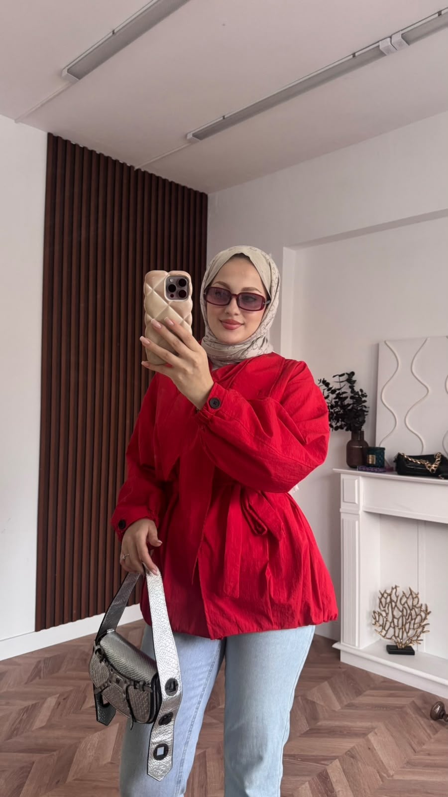 MEYSADESIGN TRENCKOT Fularlı Paraşüt Trençkot Kırmızı