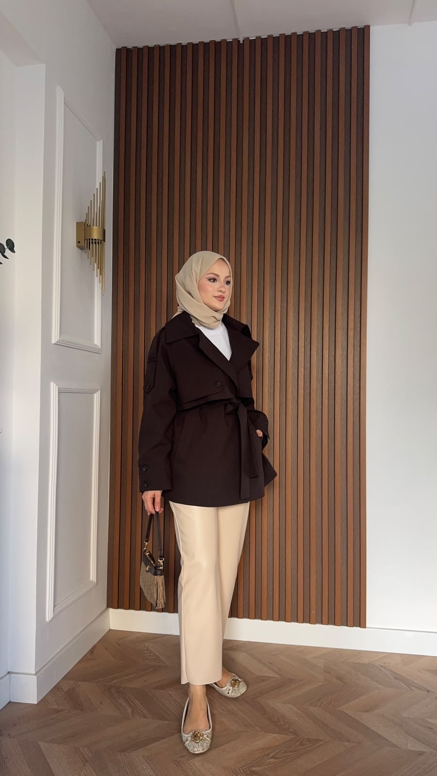 MEYSADESIGN TRENCKOT Kısa Gadget Oversize Trençkot Acı Kahve