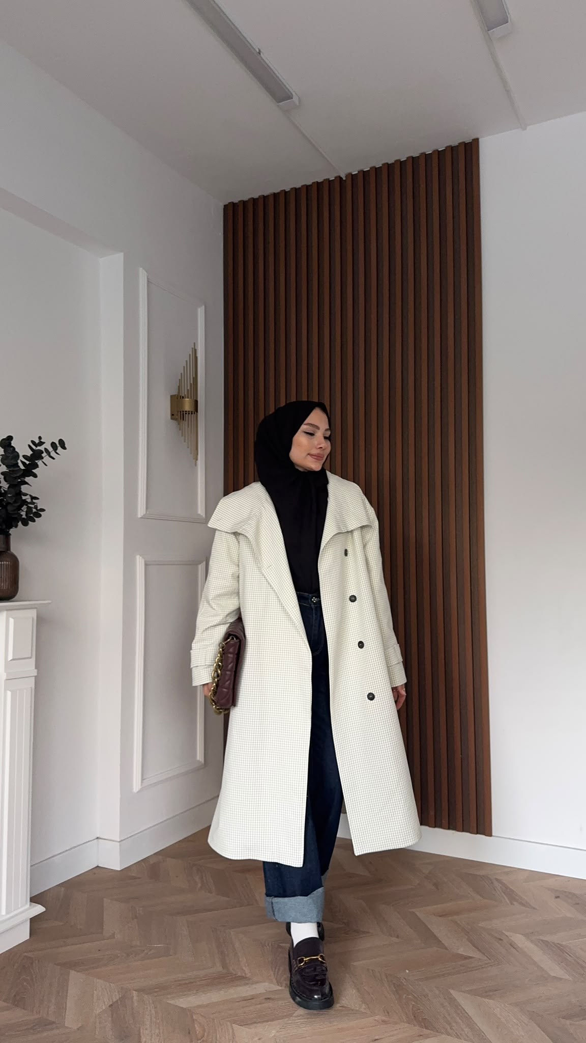 MEYSADESIGN TRENCKOT Mini Ekoseli Gadget Trençkot Ekru