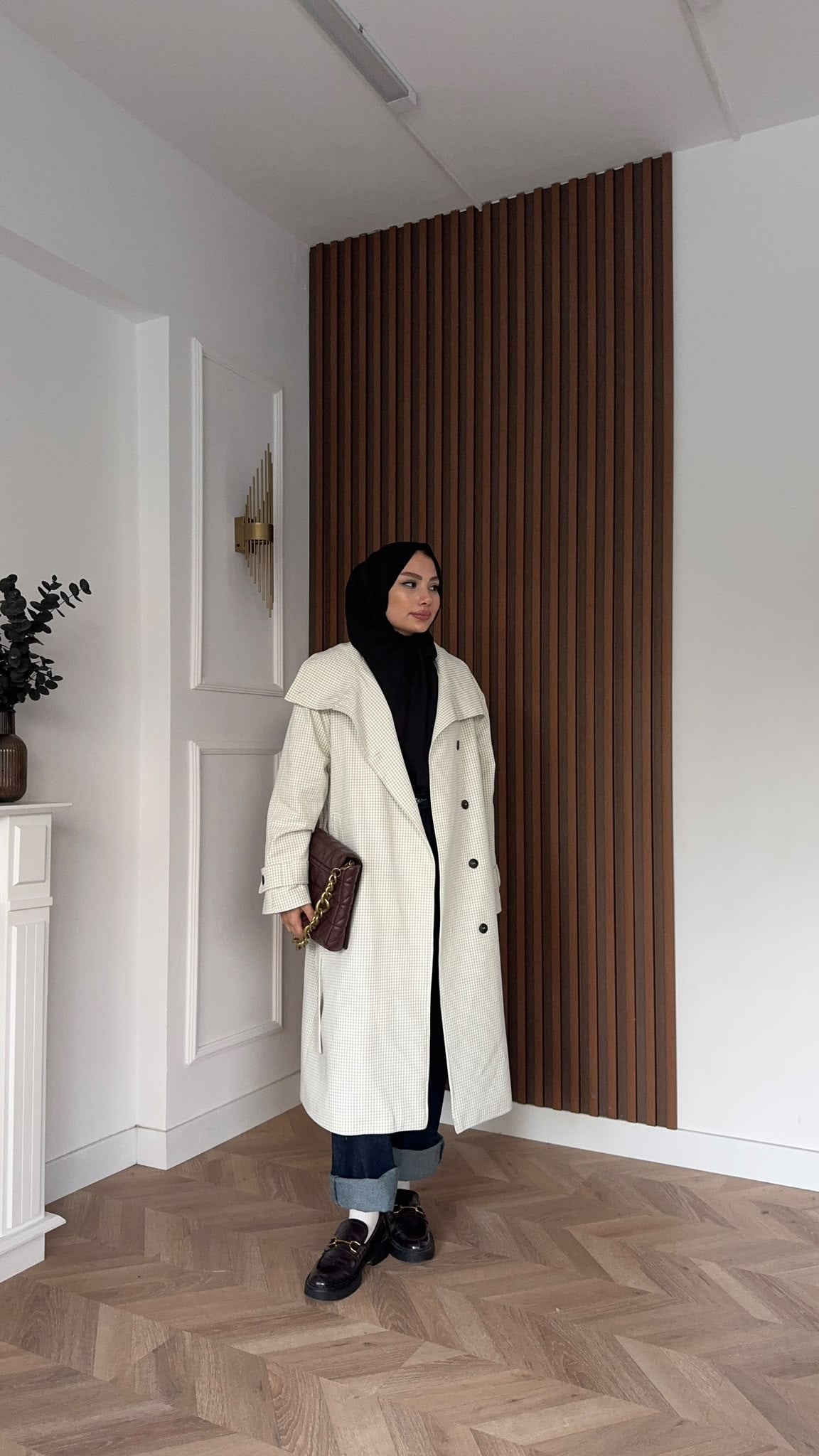 MEYSADESIGN TRENCKOT Mini Ekoseli Gadget Trençkot Ekru