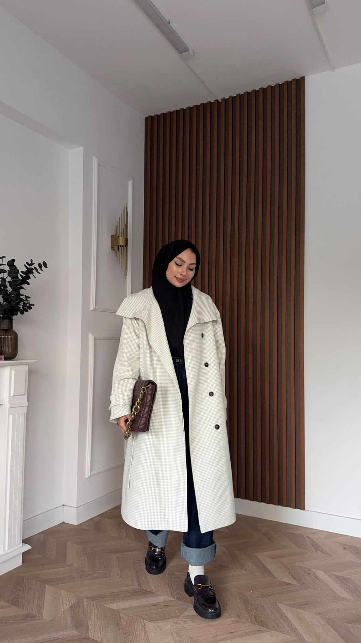 MEYSADESIGN TRENCKOT Mini Ekoseli Gadget Trençkot Ekru