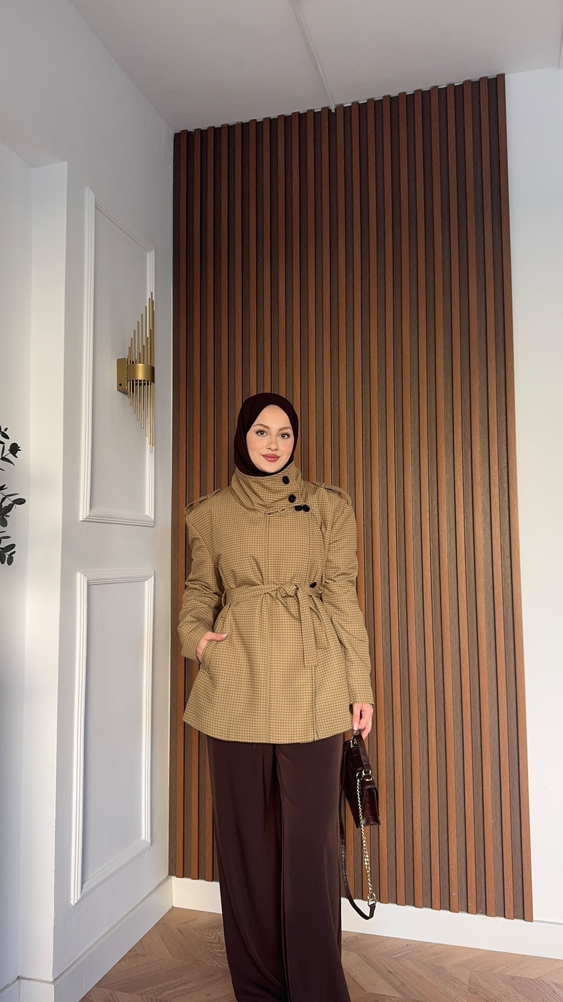 MEYSADESIGN TRENCKOT Mini Ekoseli Trençkot Yağ Yeşili