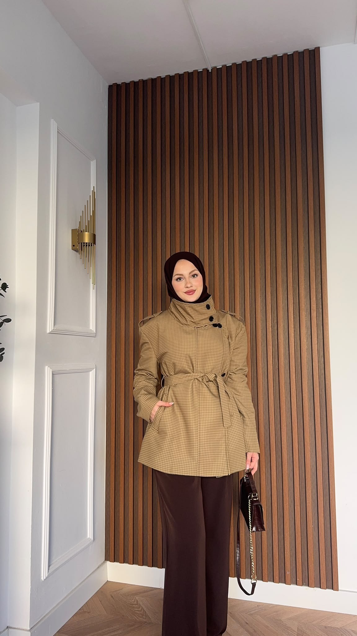 MEYSADESIGN TRENCKOT Mini Ekoseli Trençkot Yağ Yeşili