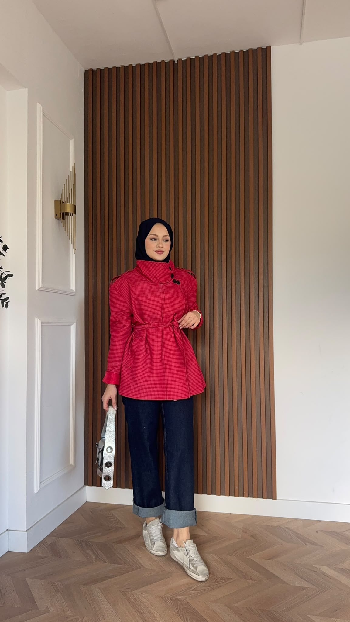 MEYSADESIGN TRENCKOT Mini Ekoseli Trençkot Kırmızı