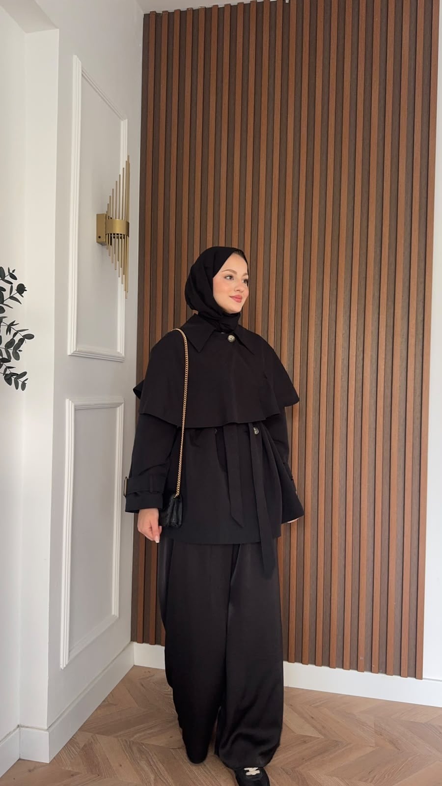 MEYSADESIGN TRENCKOT Pelerin Detaylı Gabardin Trençkot Siyah