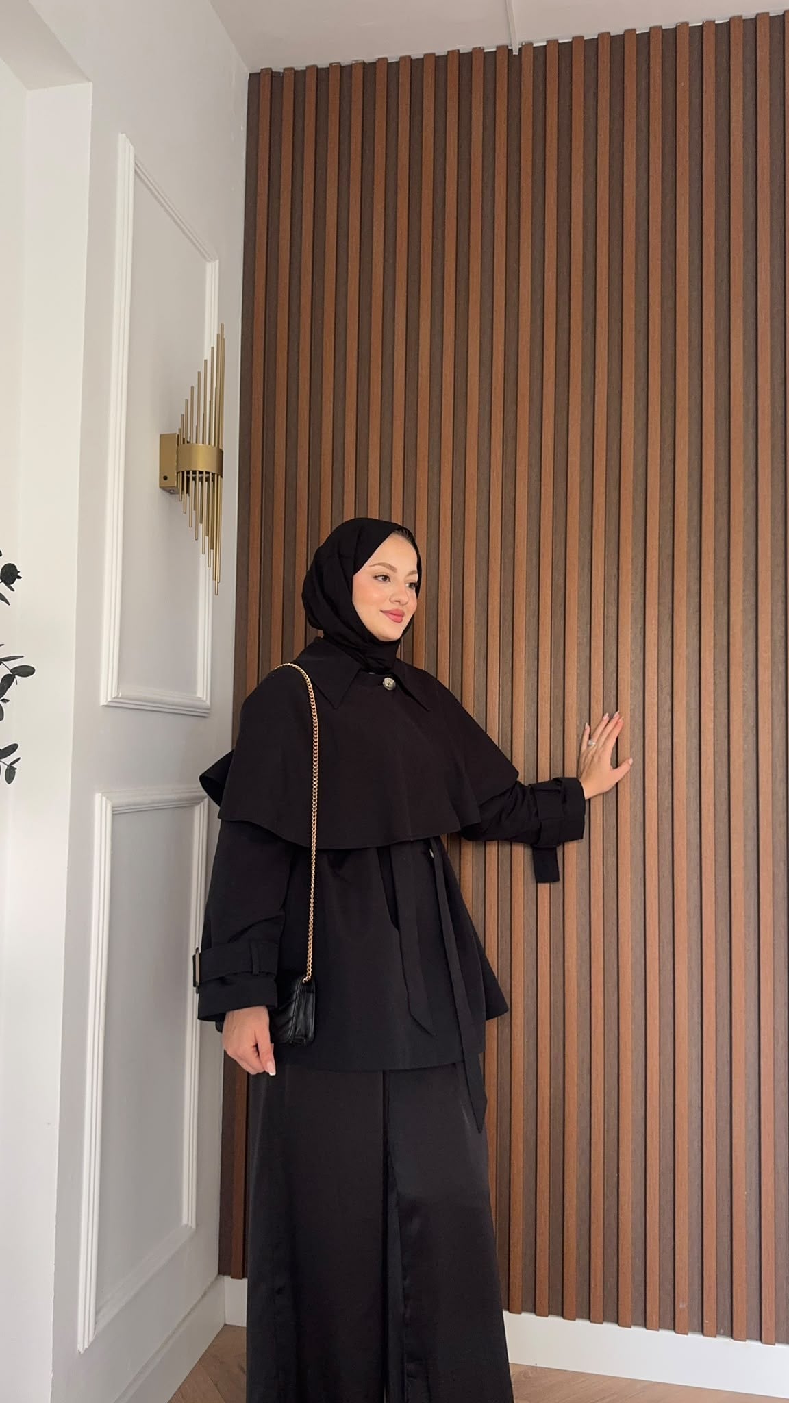 MEYSADESIGN TRENCKOT Pelerin Detaylı Gabardin Trençkot Siyah