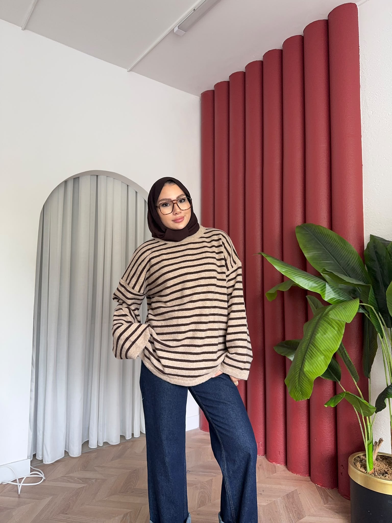 MEYSADESIGN TRİKO KAZAK Çizgili Angora Kazak Bej