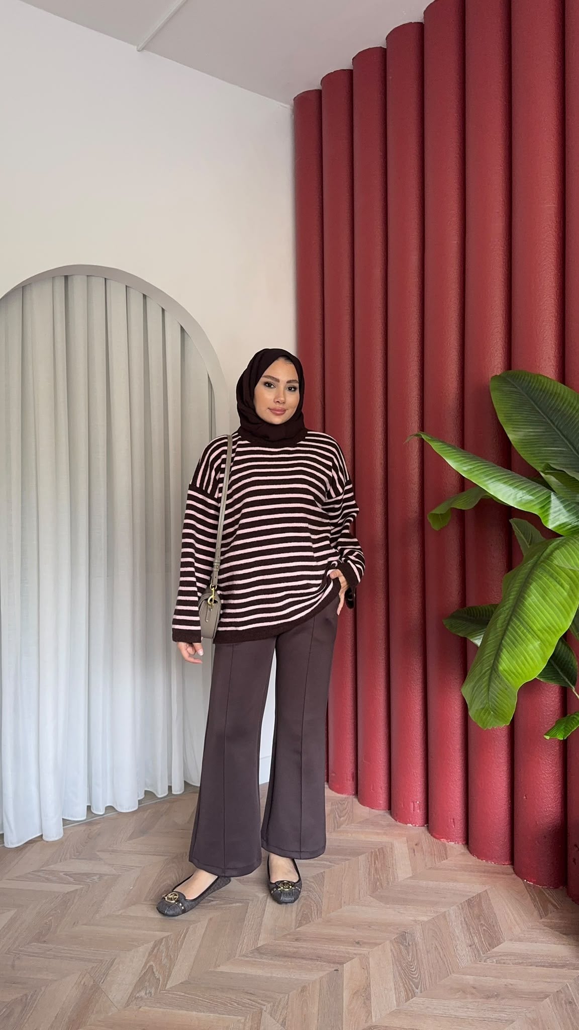 MEYSADESIGN TRİKO KAZAK Çizgili Angora Kazak Kahve