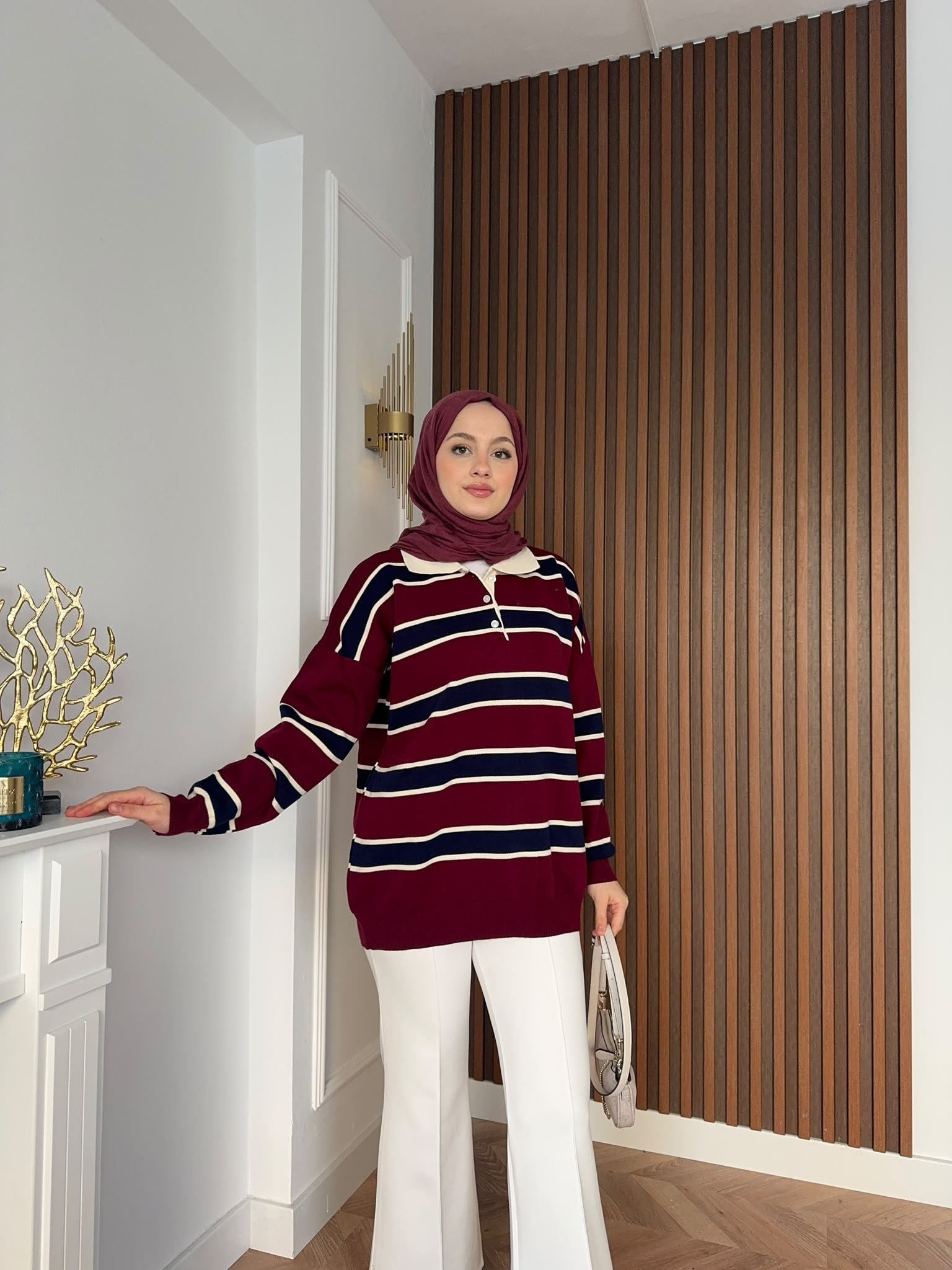 MEYSADESIGN TRİKO KAZAK Çizgili Triko Kazak Bordo Lacivert