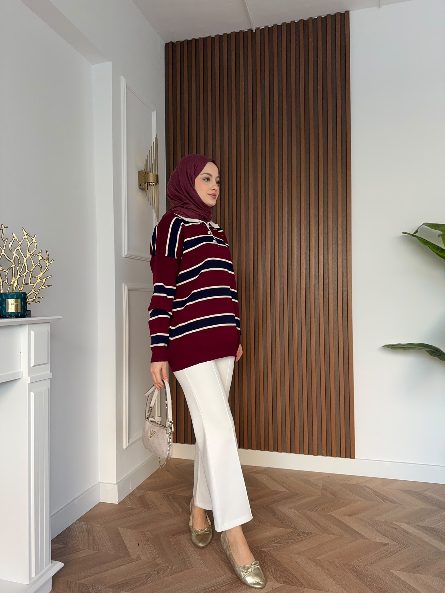 MEYSADESIGN TRİKO KAZAK Çizgili Triko Kazak Bordo Lacivert
