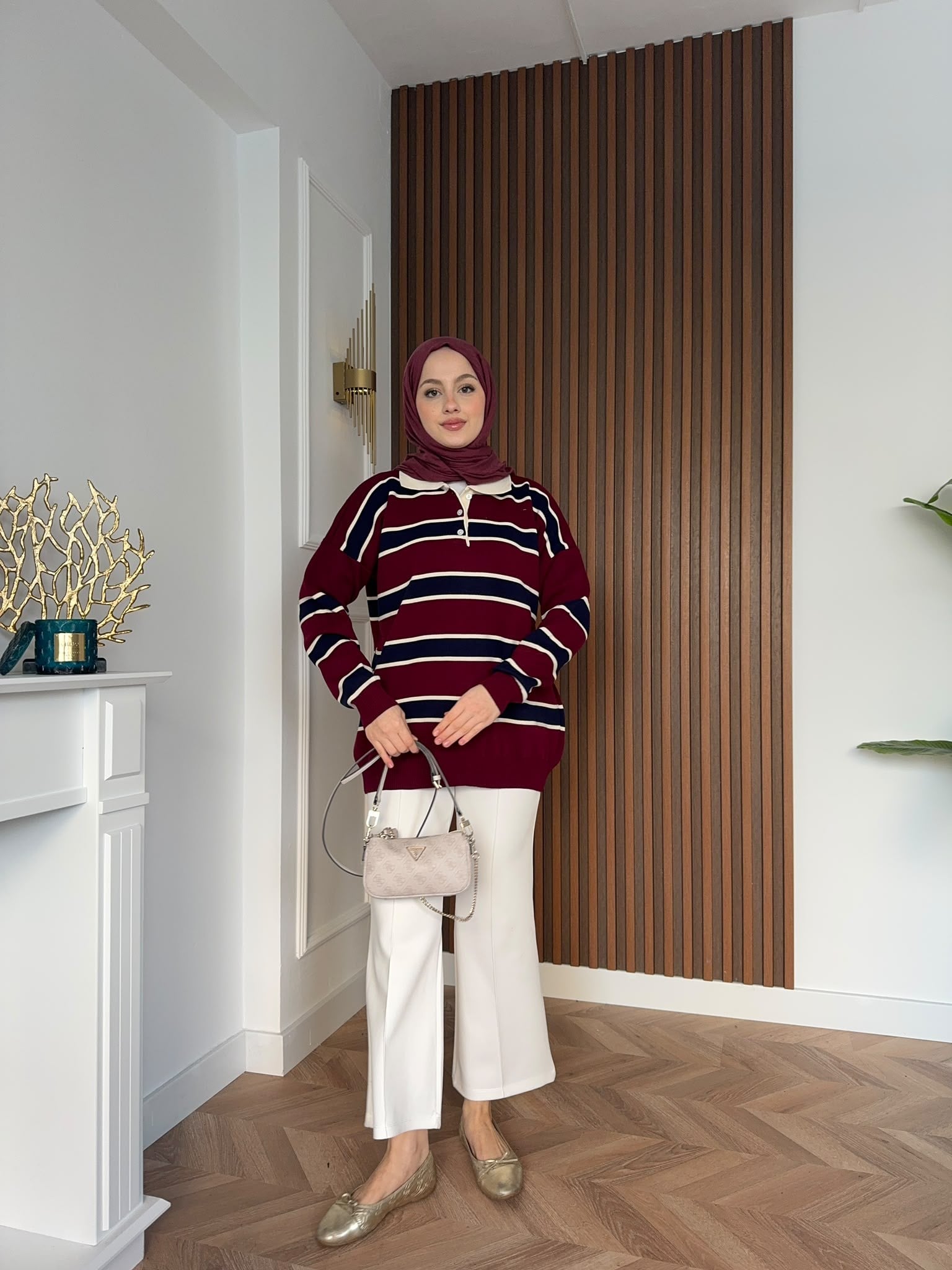 MEYSADESIGN TRİKO KAZAK Çizgili Triko Kazak Bordo Lacivert