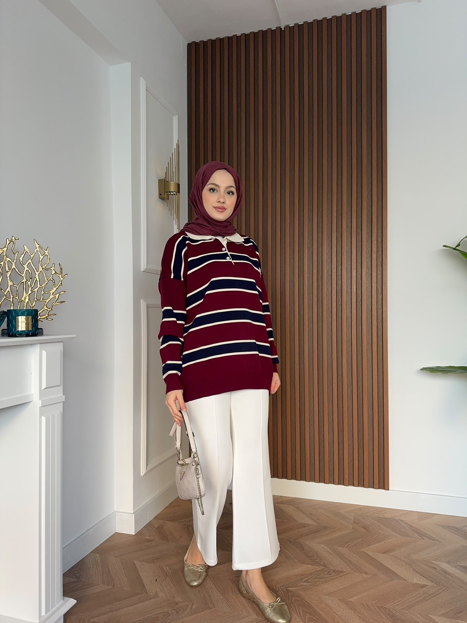MEYSADESIGN TRİKO KAZAK Çizgili Triko Kazak Bordo Lacivert