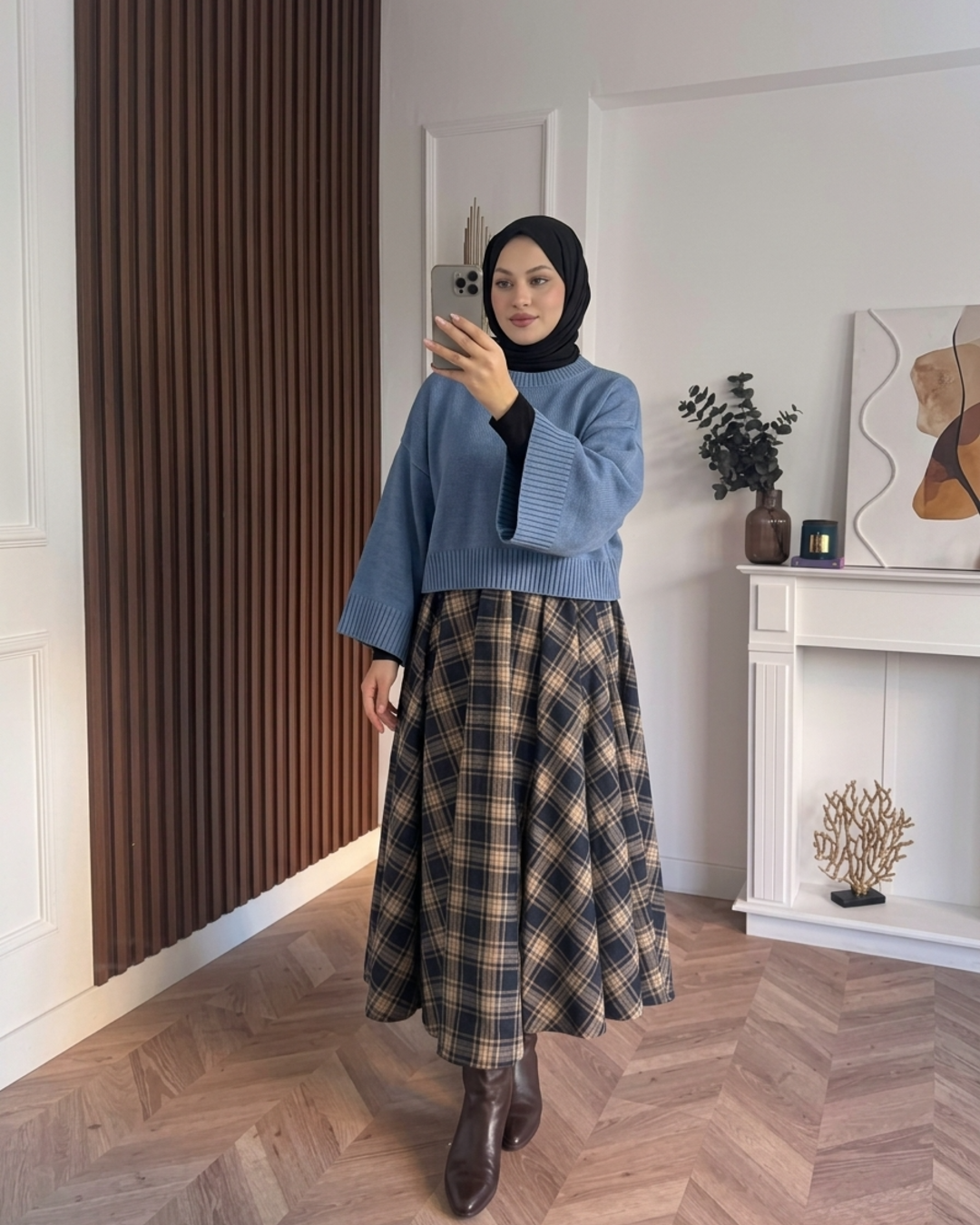 MEYSADESIGN TRİKO KAZAK Crop Etek Üstü Kazak Mavi