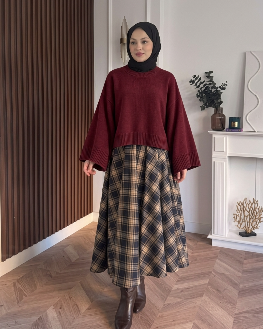 MEYSADESIGN TRİKO KAZAK Crop Etek Üstü Kazak Bordo