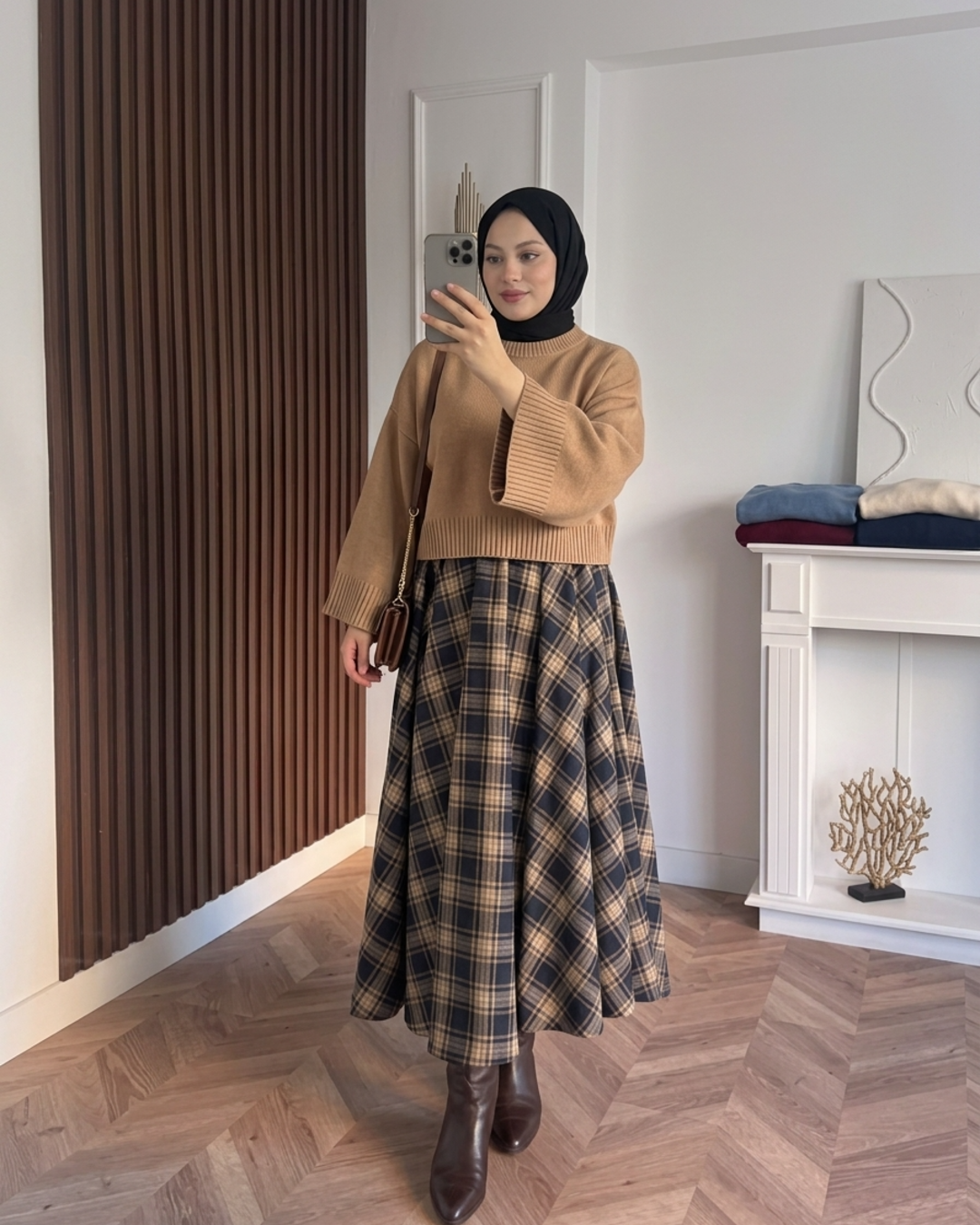 MEYSADESIGN TRİKO KAZAK Crop Etek Üstü Kazak Sütlü Kahve