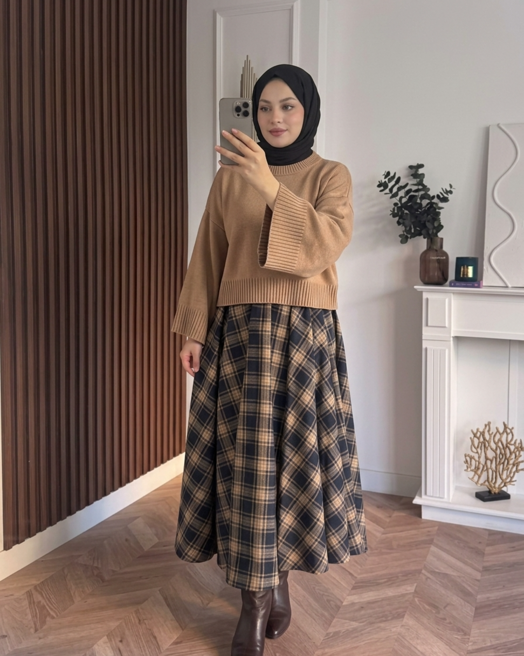 MEYSADESIGN TRİKO KAZAK Crop Etek Üstü Kazak Sütlü Kahve