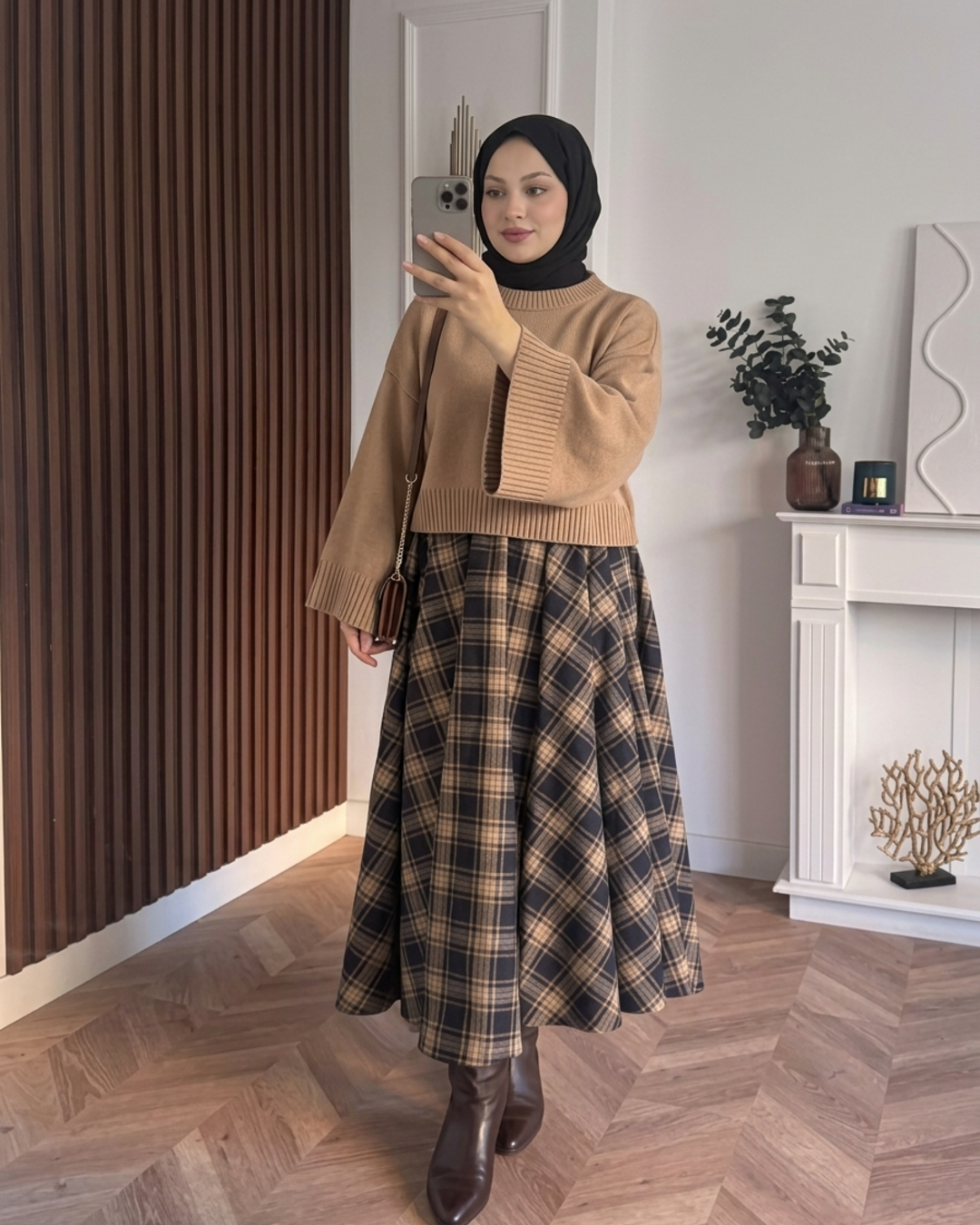 MEYSADESIGN TRİKO KAZAK Crop Etek Üstü Kazak Sütlü Kahve