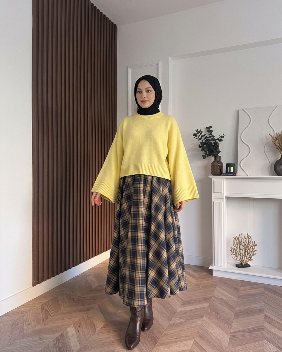 MEYSADESIGN TRİKO KAZAK Crop Etek Üstü Kazak Sarı