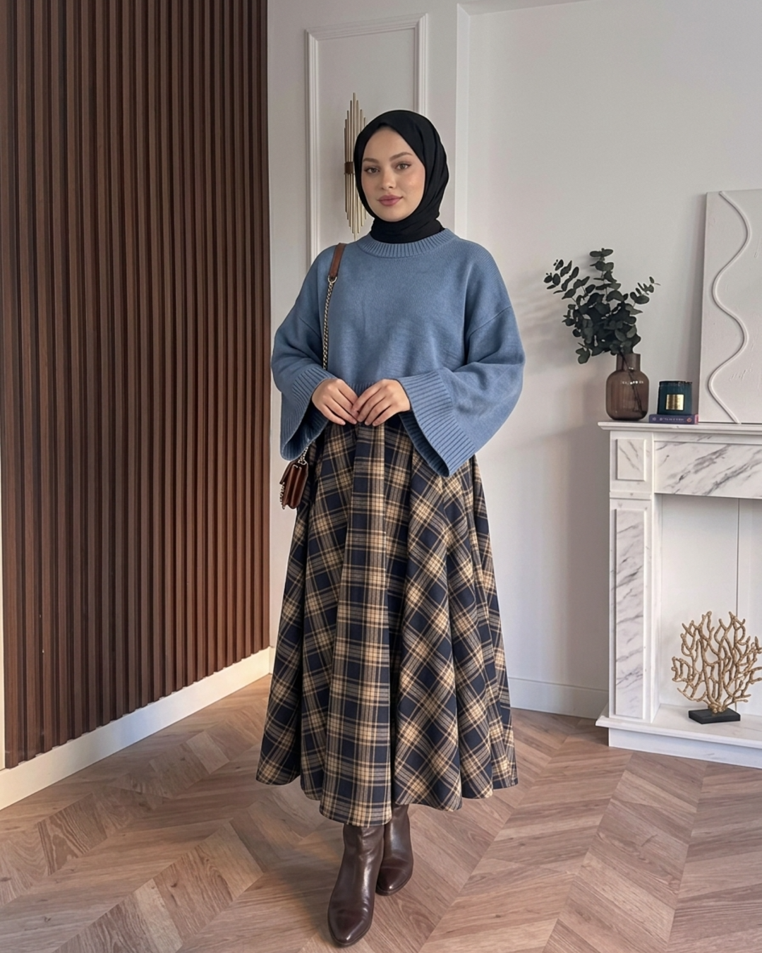 MEYSADESIGN TRİKO KAZAK Crop Etek Üstü Kazak Mavi