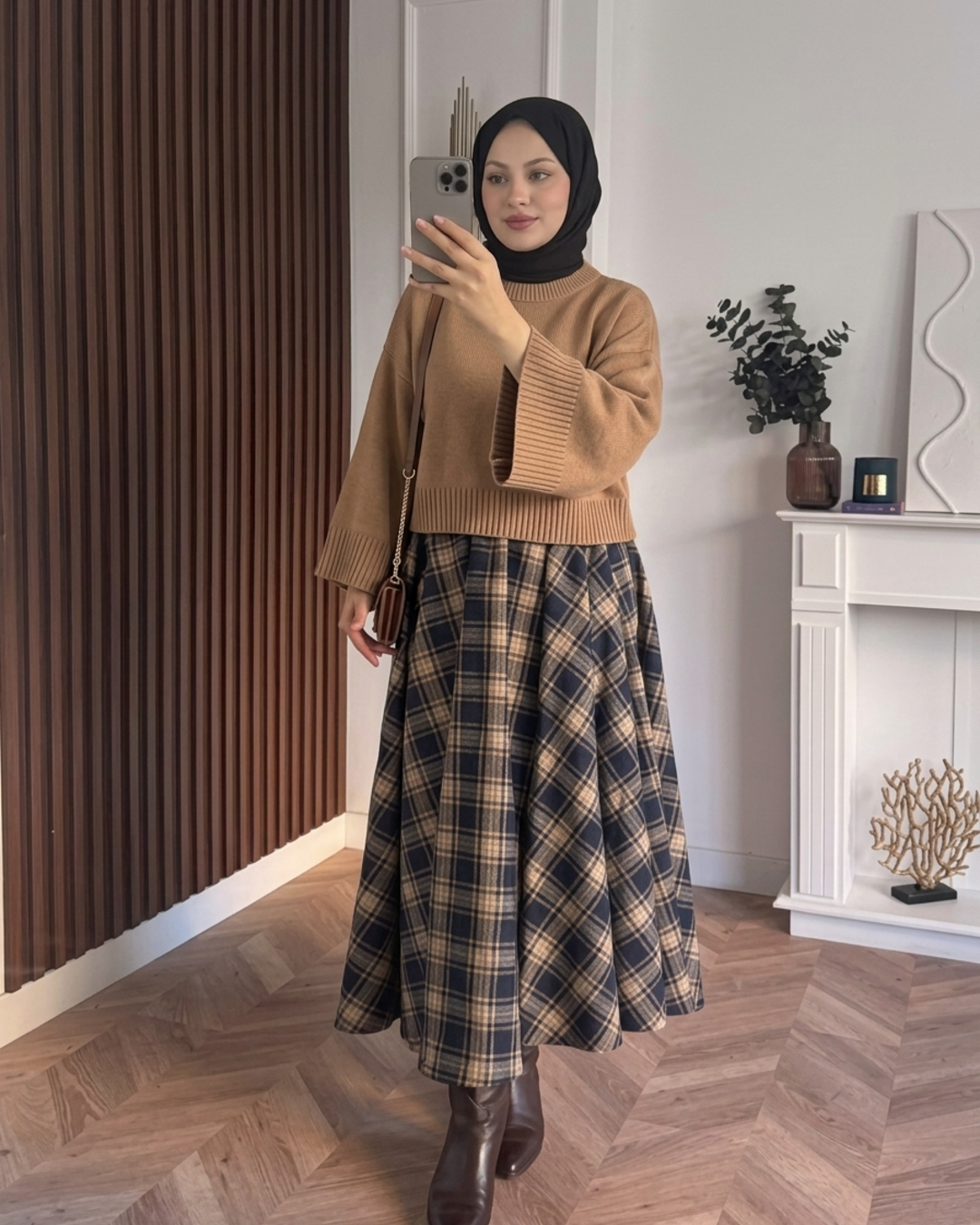 MEYSADESIGN TRİKO KAZAK Crop Etek Üstü Kazak Sütlü Kahve