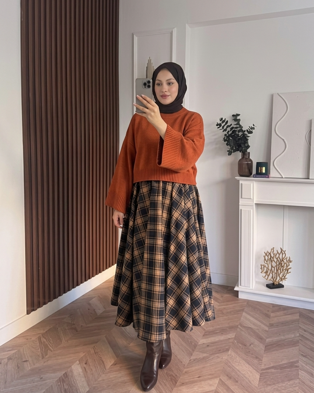 MEYSADESIGN TRİKO KAZAK Crop Etek Üstü Kazak Kiremit