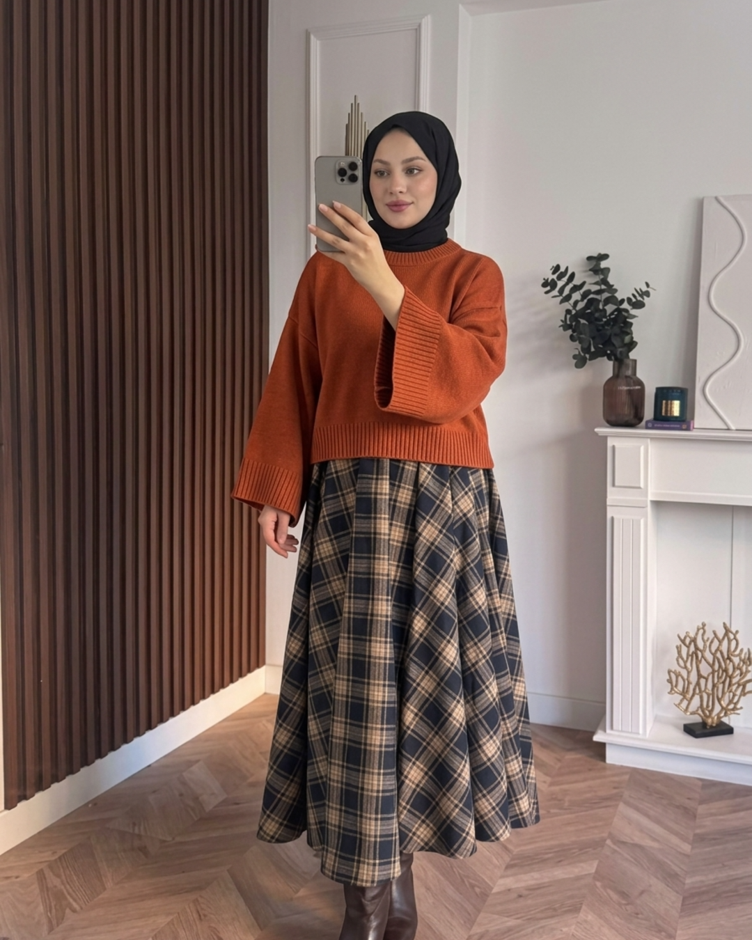 MEYSADESIGN TRİKO KAZAK Crop Etek Üstü Kazak Kiremit