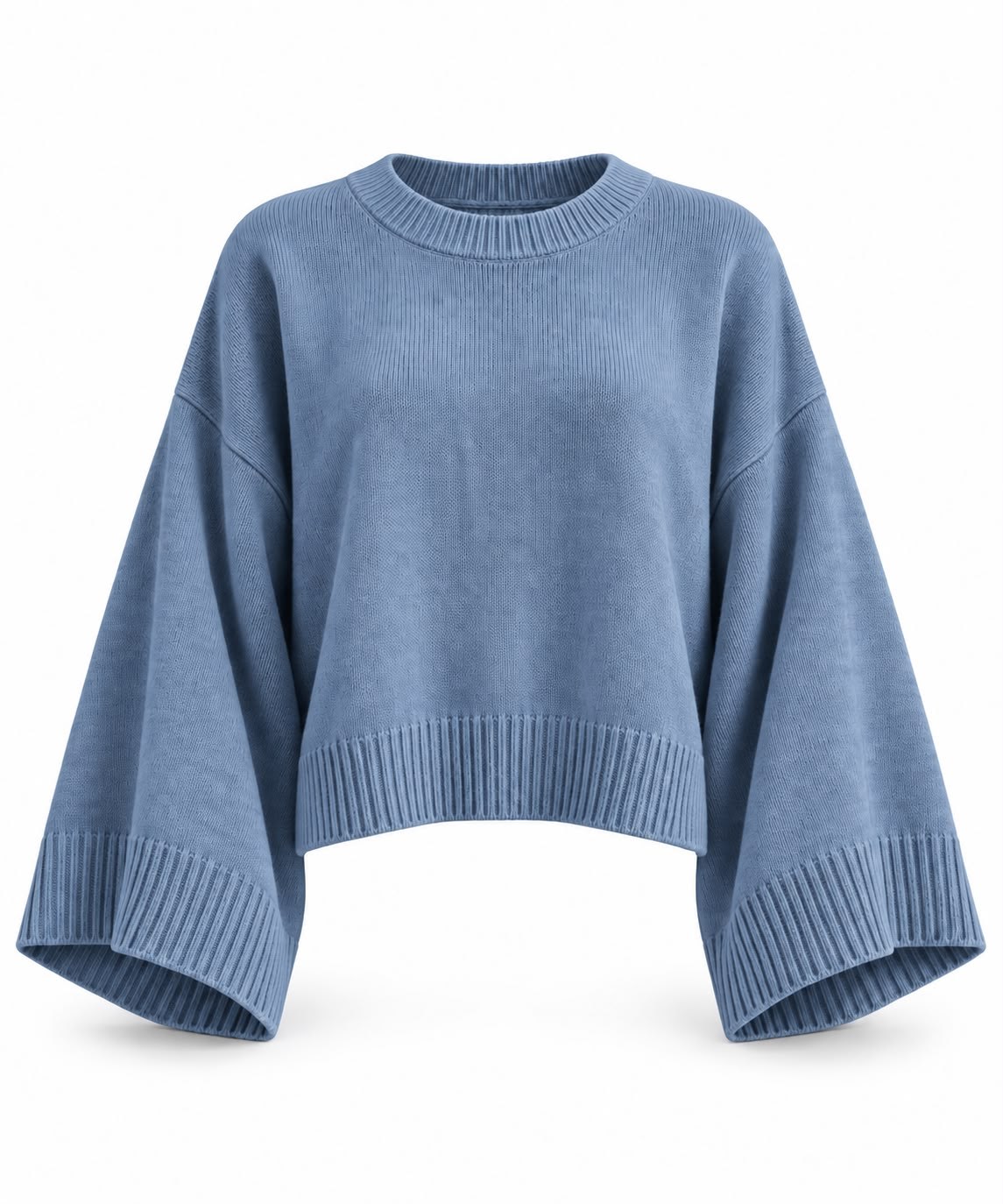 MEYSADESIGN TRİKO KAZAK Crop Etek Üstü Kazak Mavi