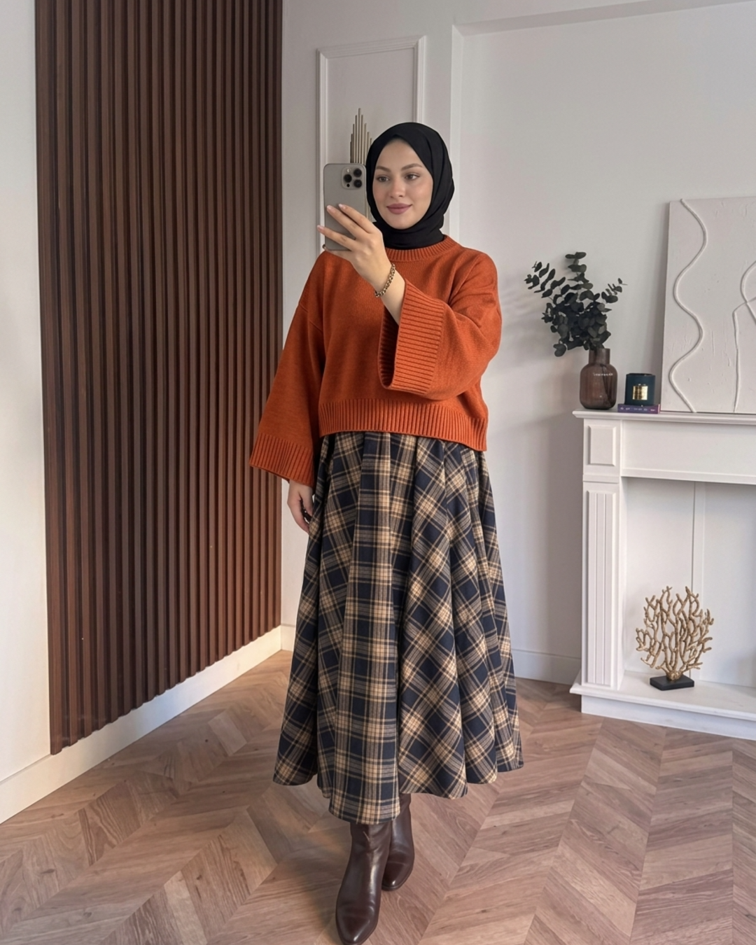 MEYSADESIGN TRİKO KAZAK Crop Etek Üstü Kazak Kiremit