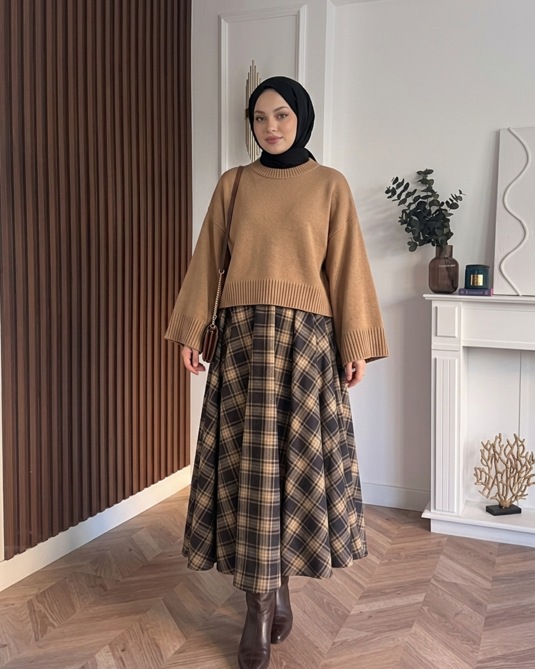 MEYSADESIGN TRİKO KAZAK Crop Etek Üstü Kazak Sütlü Kahve