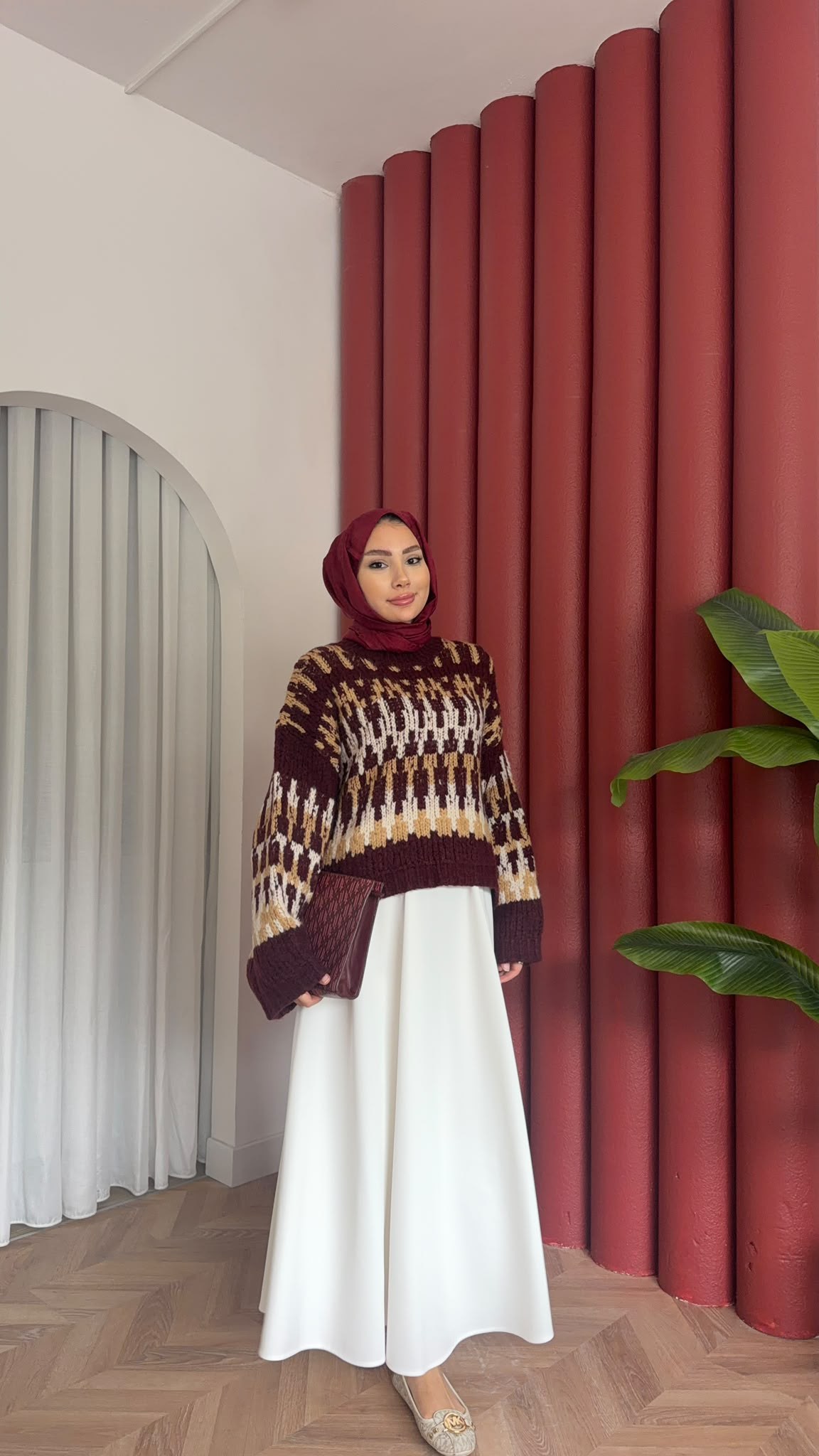 MEYSADESIGN TRİKO KAZAK Nostalji Renkli Kazak Bordo