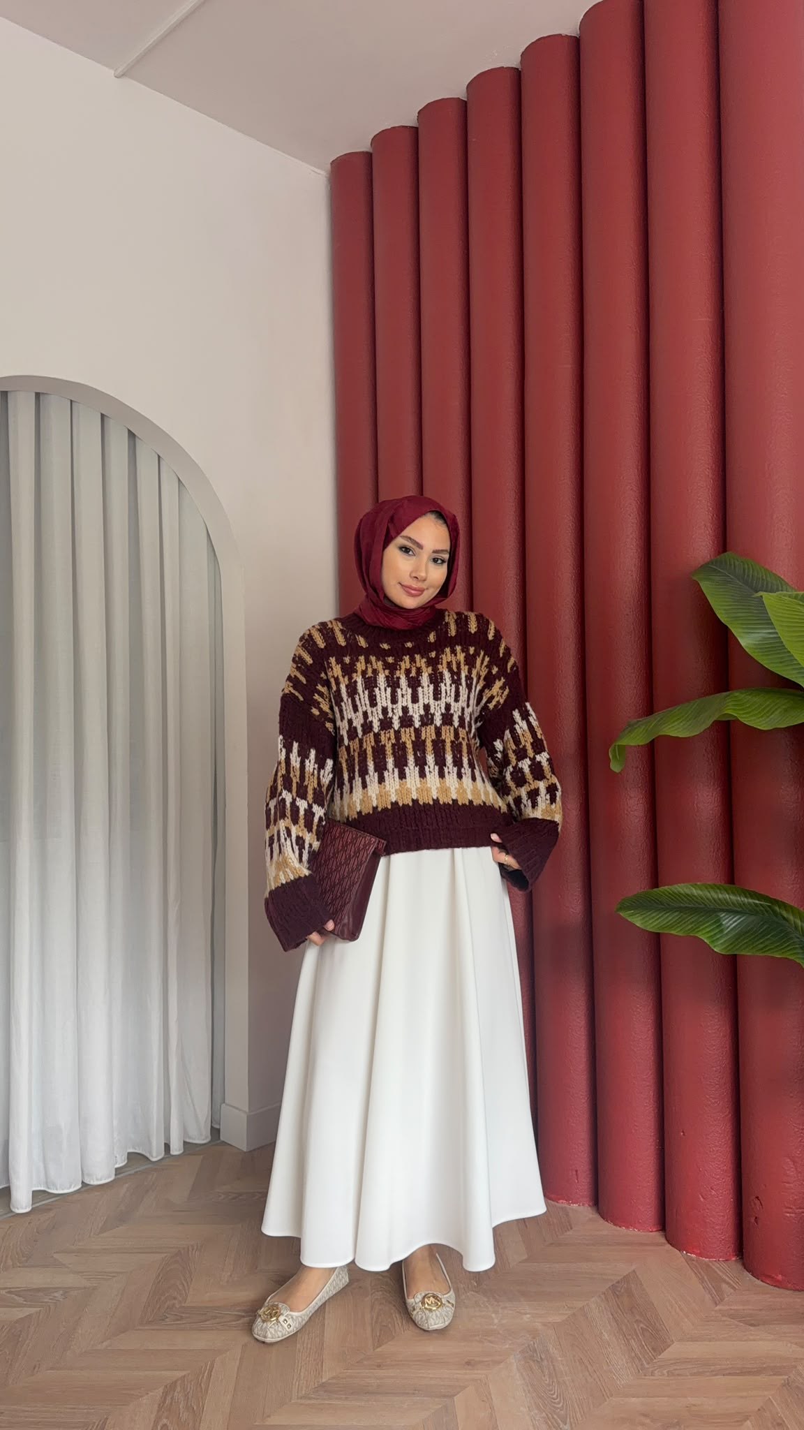 MEYSADESIGN TRİKO KAZAK Nostalji Renkli Kazak Bordo