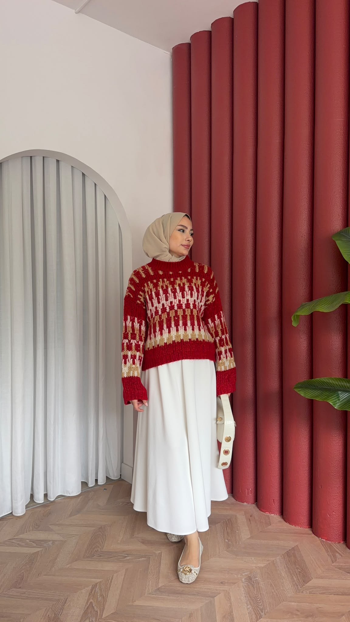 MEYSADESIGN TRİKO KAZAK Nostalji Renkli Kazak Kırmızı
